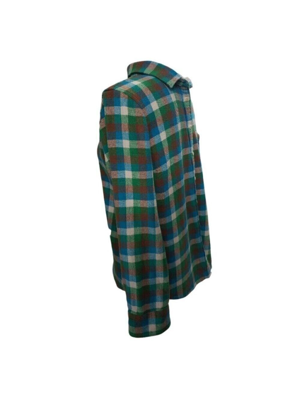 J. Crew Boy Long Sleeve Blue, Green, & Brown Flannel Button Down Shirt 12 - Picture 2 of 6